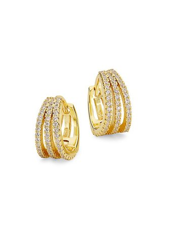 Shop Adina's Jewels 14K Gold-Plated & Cubic Zirconia Triple Row Huggie Earrings | Saks Fifth Avenue