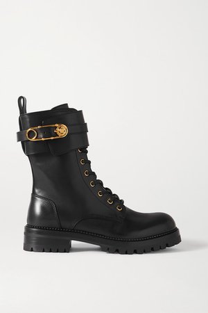 Embellished Leather Ankle Boots - Black