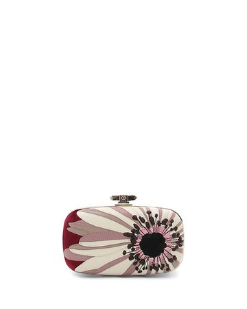 Valentino Garavani Flower Leather & Velvet Box Clutch Bag | Neiman Marcus