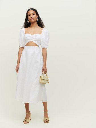Pompano Linen Dress - Puff Sleeve Midi Linen | Reformation