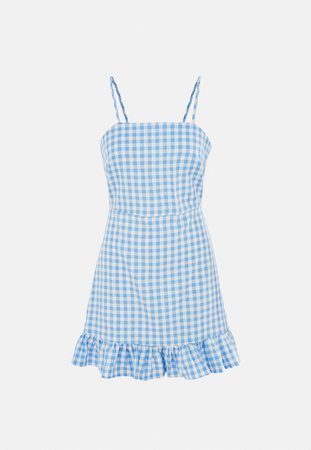 Blue Plaid Square Neck Cami Dress | Missguided