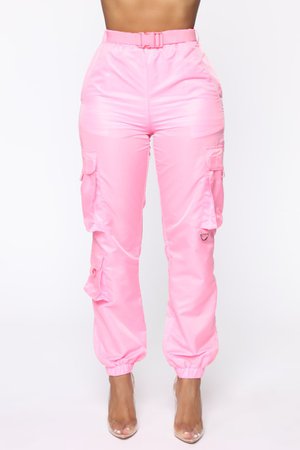 Swish Belted Cargo Joggers - Pink