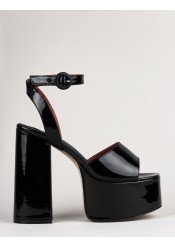 All For You Black Patent Ankle Strap Extreme Platform Heels - HEELS - SHOES