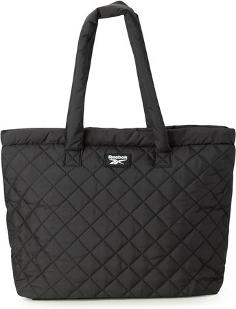 Reebok Women's Tote Bag - Quilted Carry-All Sports Gym Shoulder Bag - Casual Purse Hand Bag, Size One Size, Quilted Black/White Logo: Handbags: Amazon.com