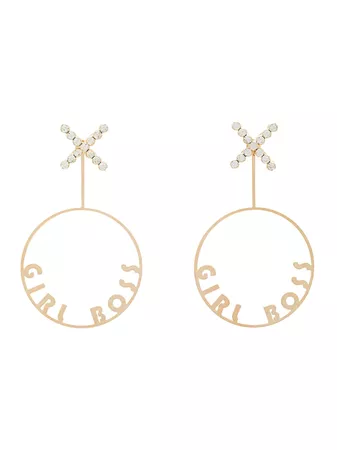 Anton Heunis gold metallic girl boss swarovski crystal embellished hoop earrings £75 - Shop Online SS19. Same Day Delivery in London