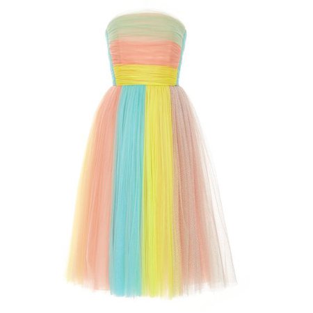 Multi color strapless tulle dress pastel