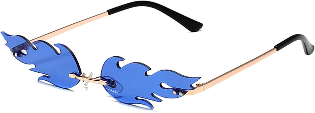 Amazon.com: LASPOR Fire Flame Sunglasses for Women Men Retro Wave Rimless Glasses Vintage Fire Shape Gold Metal Frameless Eyewear (Dark Blue) : Clothing, Shoes & Jewelry