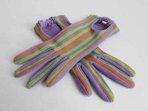 Funky 60s Purple Gloves With Orange And Green Stripes // Size | Etsy