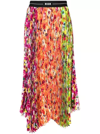 MSGM abstract-print Pleated Skirt - Farfetch