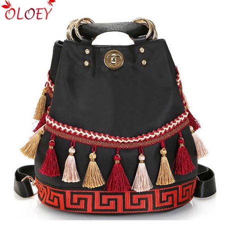women Bohemian style backpack ladies fancy bags canvas shoulder bag Boho Cotton Fabric Bag national ethnic bags knapsack|bohemian backpack|backpack ladiesstyle backpack - AliExpress