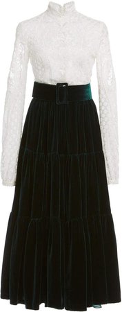 Costarellos Severine Edwardian Cordone Lace Mandarin-Neckline Dress