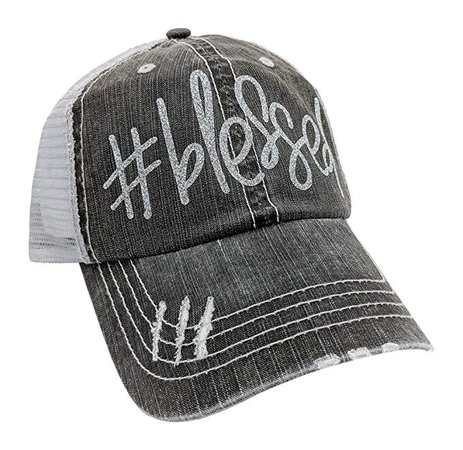 Loaded Lids Women's Large Print #Blessed Distressed Bling Baseball Cap (Grey/SilverSparkle) at Amazon Women’s Clothing store:
