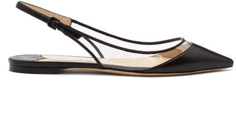 Erin Leather And Pvc Slingback Flats - Womens - Black