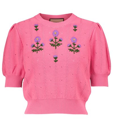 Gucci - Embroidered cotton-blend top | Mytheresa