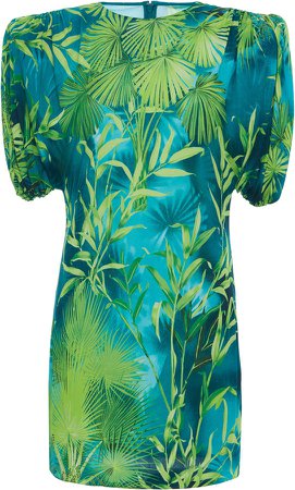 Versace Jungle Print Ruched Sleeve Satin Dress Size: 38