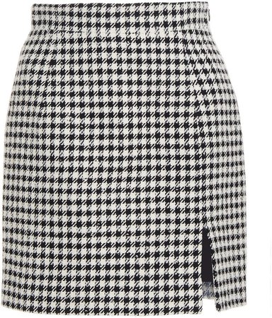Alessandra Rich Vichy Sequin Tweed Mini Skirt With Side Split