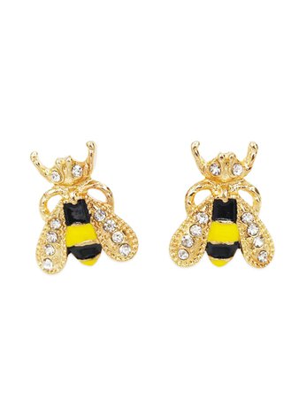 Bee Design Rhinestone Stud Earrings