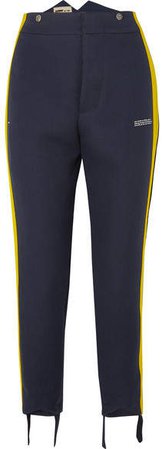 Striped Crepe Straight-leg Pants - Navy