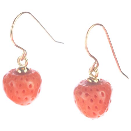 Mediterranean Coral Strawberry Apple 18 Karat Gold Drop Cocktail Chic Earrings For Sale at 1stDibs