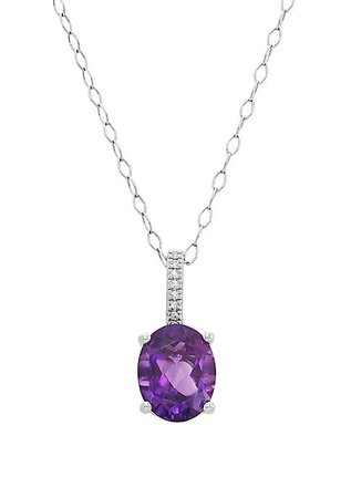 Belk & Co. 2.34 ct. t.w. Amethyst and 1/10 ct. t.w. Diamond Oval Pendant Necklace in Sterling Silver