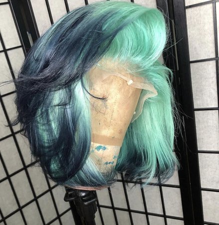 multi blue bob lace wig