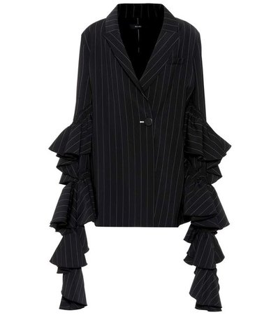 ELLERY Perfect Pitch Ruffled Pinstriped Crepe Blazer in Black