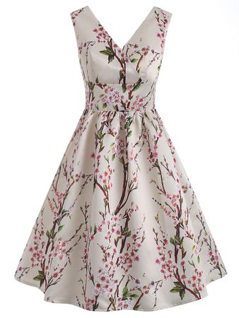 White 1950s Plum Blossom Print Dress – Retro Stage - Chic Vintage Dresses and Accessories