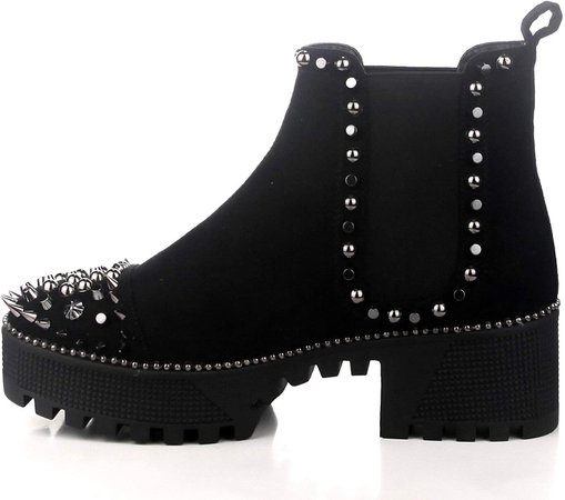 Amazon.com | Cape Robbin Spiky Combat Ankle Boots for Women, Platform Boots with Chunky Block Heels, Gold Studded Chelsea Boots for Women - Black Size 9 | Ankle & Bootie