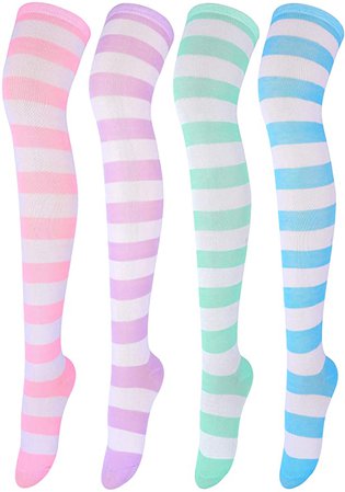 Amazon.com: Aneco 4 Pairs Over Knee High Stripe Socks Halloween Cosplay Accessories for Adult Woman (One Size, Mixed Candy Colors) : Clothing, Shoes & Jewelry