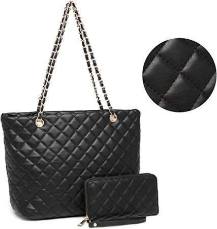 Amazon.com: XB Tote Purse and Handbags Set for Women Leather Quilted Shoulder Bag Wristlet Wallet Zipper 2pcs Purse Set (Black) : Clothing, Shoes & Jewelry