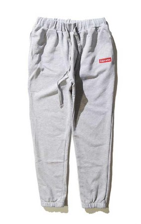Buy Cheap Supreme Embroidery Small Red Leather Logo Thin Gray Sweatpants Online at Wholesale Price! | Yeezy Trainers Shop