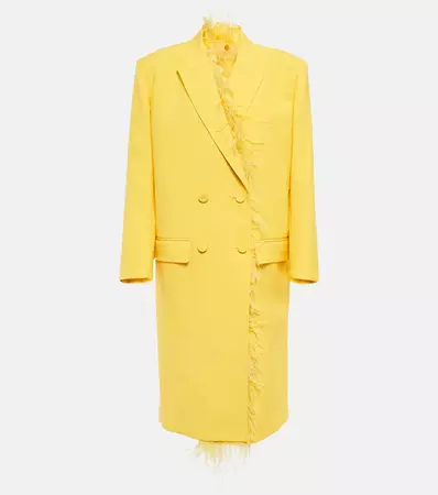 Feather Trimmed Virgin Wool Coat in Yellow - Valentino | Mytheresa