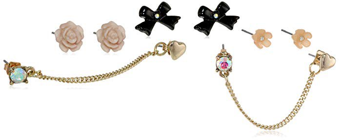 Betsey Johnson "Fabulous Flowers" Flower and Bow 5-Stud Earrings Jewelry Set: Clothing