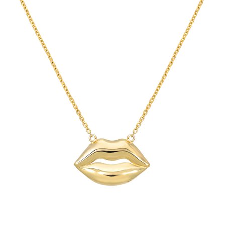 14k Gold High Polish Sexy Lips Necklace (Style#11900) - Mini Mini Jewels