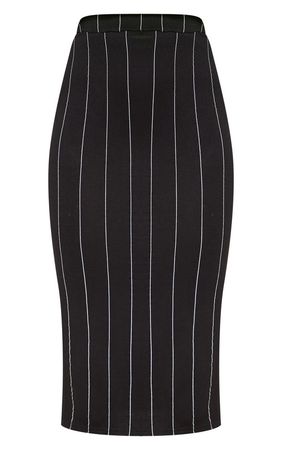 Black Pinstripe Side Split Midi Skirt - New In | PrettyLittleThing