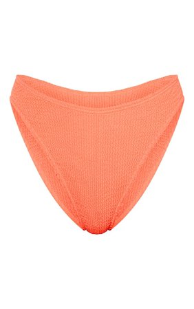 Coral Crinkle Deep Scoop Bikini Top | PrettyLittleThing