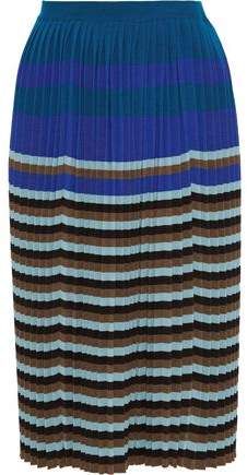 Pleated Striped Wool Skirt