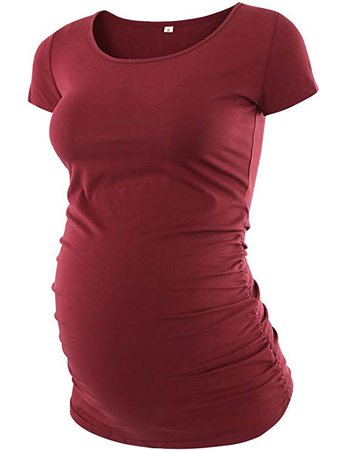 Love2Mi Womens Mama Maternity Tunic Tops Side Ruched T-Shirt Short Sleeve Fitted Pregnancy Clothes at Amazon Women’s Clothing store
