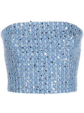 ROTATE sequin-embellished Strapless Denim Top - Farfetch
