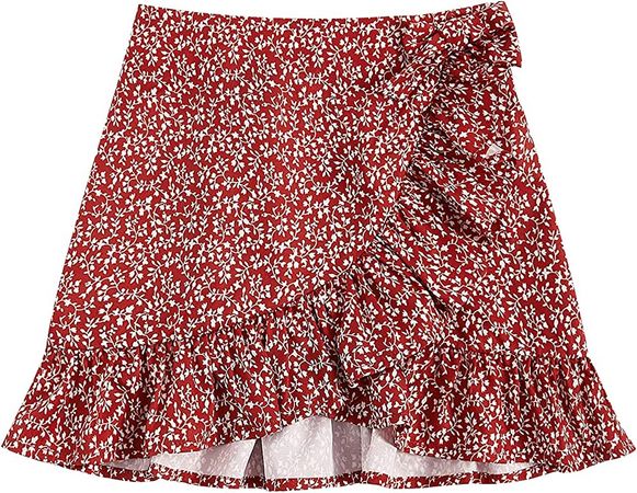 Amazon.com: SOLY HUX Girl's Boho Print High Waist Ruffle Hem Wrap Side Mini Skirt Black White 9Y : Clothing, Shoes & Jewelry
