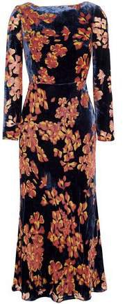 Floral-print Velvet Midi Dress