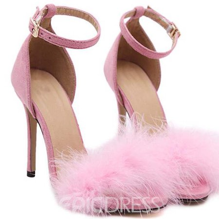 Ericdress Sexy Feather Ankle Strap Open Toe Stiletto Sandals -m.ericdress.com