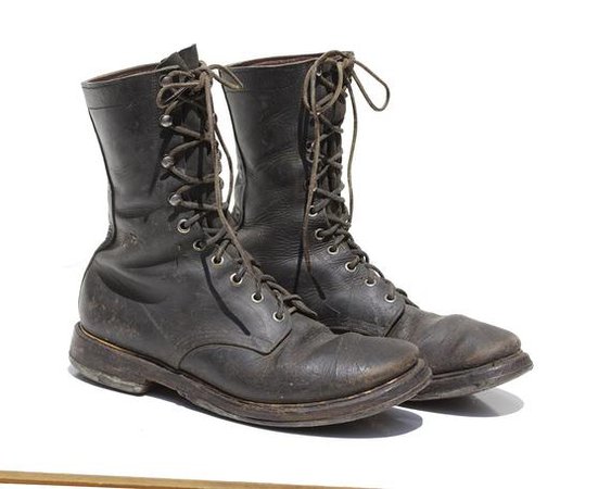 Vintage Men's Black Leather Combat Boots / size 8.5 | Etsy