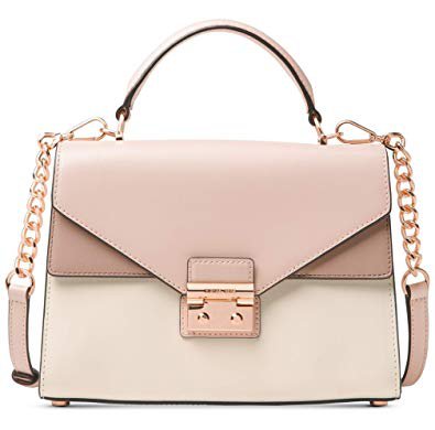 pink and white satchel