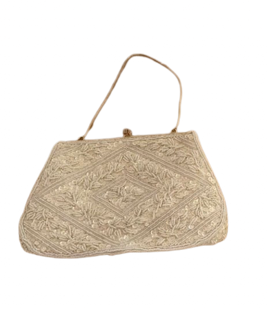 vintage 1960s cream and gold beaded purse