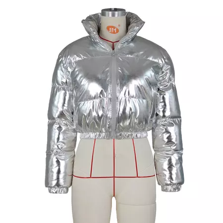 Anjamanor Silver Glossy Puffer Jacket Zip Up Shiny Bubble Coat Streetwear Women Clothing Winter Baddie Clothes D48-fz59 - Parkas - AliExpress