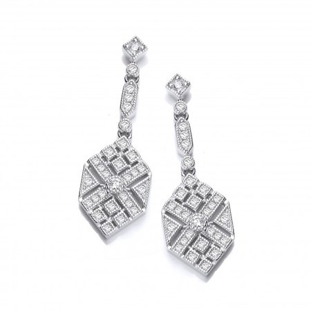 Silver and CZ Victorian Style Hexagon Drop Earrings
