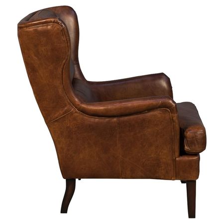 Kimberley Mid Century Modern Brown Leather Upholstered Wing Back Arm Chair