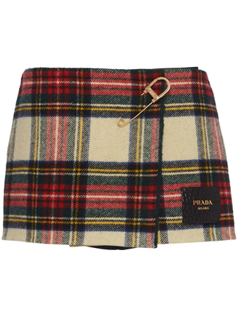 Prada wool tartan mini skirt