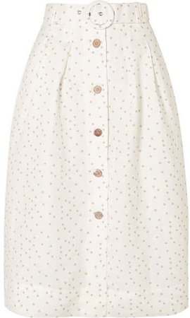 Holliday Belted Polka-dot Linen-blend Skirt - Ivory